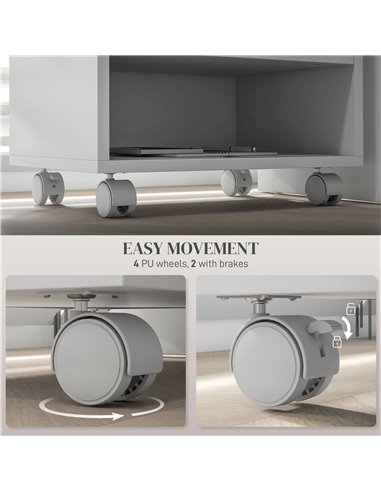 HOMCOM 2-Tier Printer Stand w/ Storage, Under Desk Printer Cart on Wheels w/ 3 Compartments, Desktop Printer Table for Home Offi
