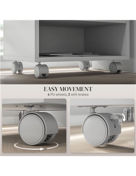 HOMCOM 2-Tier Printer Stand w/ Storage, Under Desk Printer Cart on Wheels w/ 3 Compartments, Desktop Printer Table for Home Offi - pic 86919 | FastDaddyshop