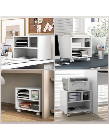 HOMCOM 2-Tier Printer Stand w/ Storage, Under Desk Printer Cart on Wheels w/ 3 Compartments, Desktop Printer Table for Home Offi