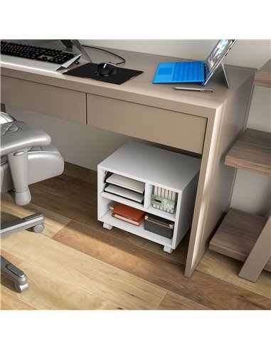 HOMCOM 2-Tier Printer Stand w/ Storage, Under Desk Printer Cart on Wheels w/ 3 Compartments, Desktop Printer Table for Home Offi