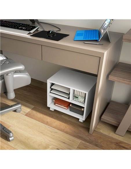 HOMCOM 2-Tier Printer Stand w/ Storage, Under Desk Printer Cart on Wheels w/ 3 Compartments, Desktop Printer Table for Home Offi - pic 86921 | FastDaddyshop