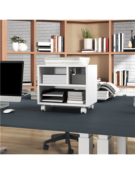 HOMCOM 2-Tier Printer Stand w/ Storage, Under Desk Printer Cart on Wheels w/ 3 Compartments, Desktop Printer Table for Home Offi - pic 86922 | FastDaddyshop