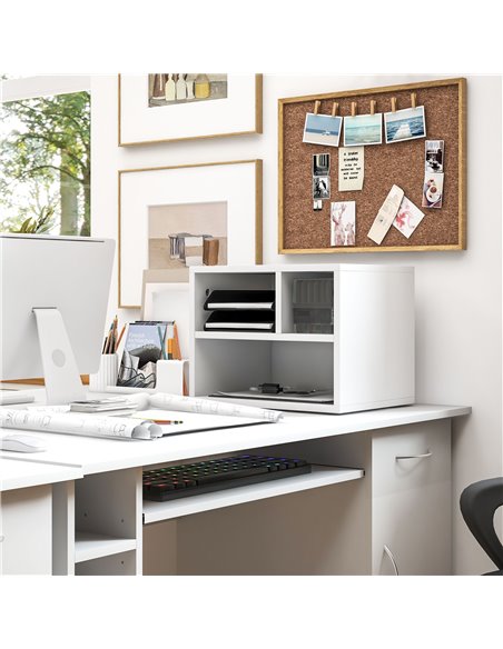 HOMCOM 2-Tier Printer Stand w/ Storage, Under Desk Printer Cart on Wheels w/ 3 Compartments, Desktop Printer Table for Home Offi - pic 86923 | FastDaddyshop