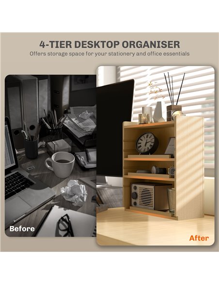 HOMCOM Four-Tier Desktop Organiser - Oak Tone 922-005V80ND - pic 86945 | FastDaddyshop