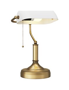 HOMCOM Banker's Desk Lamp with Antique Bronze Tone Base, Table Lamp with White Glass Shade for Home Office, White B31-288V70WT