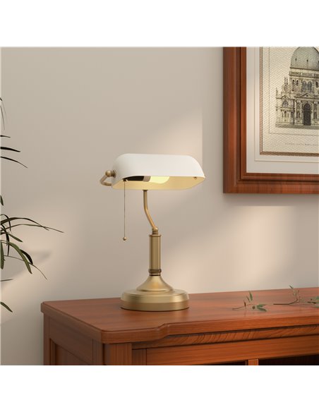 HOMCOM Banker's Desk Lamp with Antique Bronze Tone Base, Table Lamp with White Glass Shade for Home Office, White B31-288V70WT - pic 86952 | FastDaddyshop