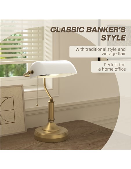 HOMCOM Banker's Desk Lamp with Antique Bronze Tone Base, Table Lamp with White Glass Shade for Home Office, White B31-288V70WT - pic 86954 | FastDaddyshop