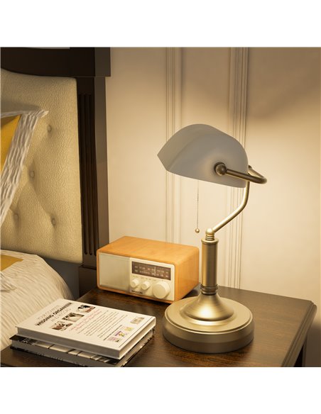 HOMCOM Banker's Desk Lamp with Antique Bronze Tone Base, Table Lamp with White Glass Shade for Home Office, White B31-288V70WT - pic 86957 | FastDaddyshop