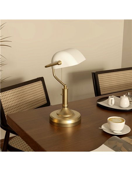 HOMCOM Banker's Desk Lamp with Antique Bronze Tone Base, Table Lamp with White Glass Shade for Home Office, White B31-288V70WT - pic 86959 | FastDaddyshop