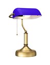 HOMCOM Banker's Desk Lamp with Antique Bronze Tone Base, Table Lamp with Blue Glass Shade for Home Office, Blue B31-288V70BU