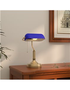 HOMCOM Banker's Desk Lamp with Antique Bronze Tone Base, Table Lamp with Blue Glass Shade for Home Office, Blue B31-288V70BU 2