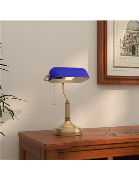 HOMCOM Banker's Desk Lamp with Antique Bronze Tone Base, Table Lamp with Blue Glass Shade for Home Office, Blue B31-288V70BU - pic 86961 | FastDaddyshop