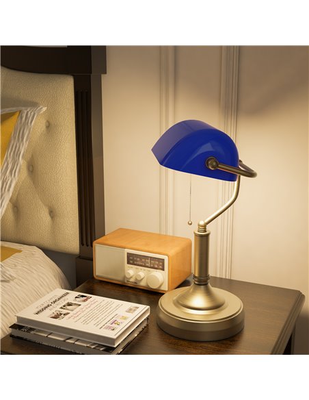 HOMCOM Banker's Desk Lamp with Antique Bronze Tone Base, Table Lamp with Blue Glass Shade for Home Office, Blue B31-288V70BU - pic 86966 | FastDaddyshop