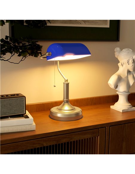 HOMCOM Banker's Desk Lamp with Antique Bronze Tone Base, Table Lamp with Blue Glass Shade for Home Office, Blue B31-288V70BU - pic 86967 | FastDaddyshop