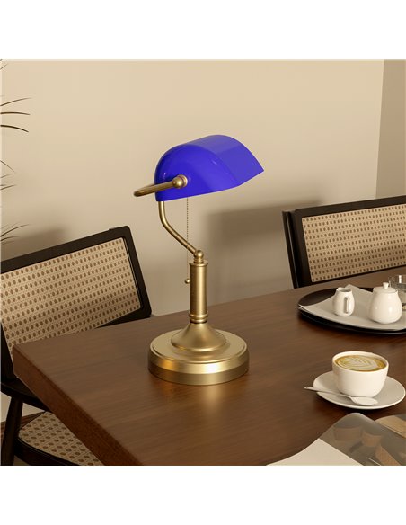 HOMCOM Banker's Desk Lamp with Antique Bronze Tone Base, Table Lamp with Blue Glass Shade for Home Office, Blue B31-288V70BU - pic 86968 | FastDaddyshop