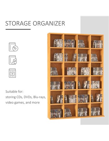 HOMCOM 480 CD / 312 DVD Storage Shelf Rack Media Storage Unit Shelves Racks Wooden Bookcase Display Unit with 4 Adjustable Shelv