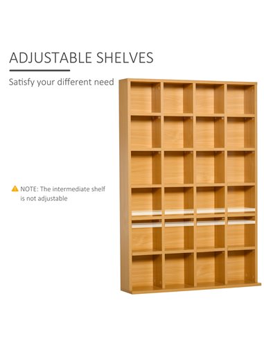 HOMCOM 480 CD / 312 DVD Storage Shelf Rack Media Storage Unit Shelves Racks Wooden Bookcase Display Unit with 4 Adjustable Shelv