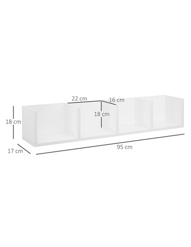 HOMCOM Wall Mount 84 CD / 56 DVD/Blu-ray/ Media Storage Rack 4 Cubes Wooden Shelf Organizer Unit Bookcase Display (White) 833-13