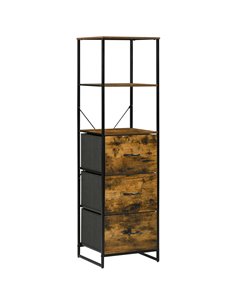 HOMCOM Industrial-Style Bookshelf, Tall Bookcase w/ 2 Open Shelves & 3 Foldable Fabric Drawers, Multifunctional Storage Unit, Ru