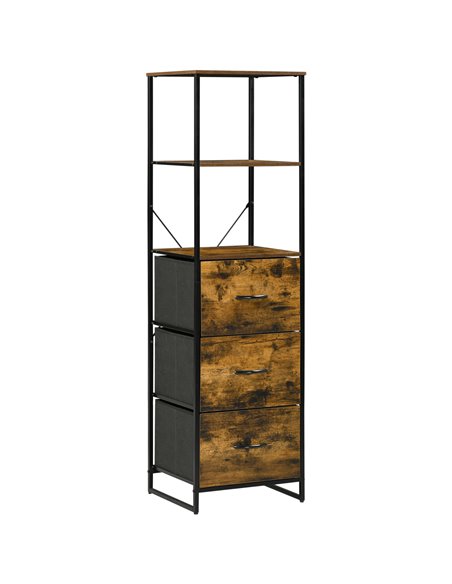 HOMCOM Industrial-Style Bookshelf, Tall Bookcase w/ 2 Open Shelves & 3 Foldable Fabric Drawers, Multifunctional Storage Unit, Ru - pic 87077 | FastDaddyshop