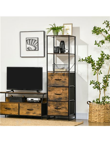HOMCOM Industrial-Style Bookshelf, Tall Bookcase w/ 2 Open Shelves & 3 Foldable Fabric Drawers, Multifunctional Storage Unit, Ru - pic 87078 | FastDaddyshop