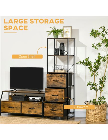 HOMCOM Industrial-Style Bookshelf, Tall Bookcase w/ 2 Open Shelves & 3 Foldable Fabric Drawers, Multifunctional Storage Unit, Ru - pic 87080 | FastDaddyshop