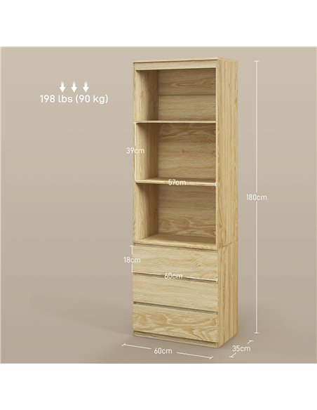 HOMCOM 180cm Tall Bookcase w/ Storage, Free Standing Bookshelf w/ 3 Shelves & 3 Drawers, Display Cabinet for Living Room, Home,  - pic 87115 | FastDaddyshop