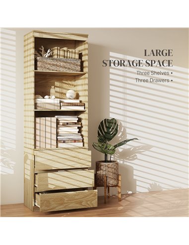 HOMCOM 180cm Tall Bookcase w/ Storage, Free Standing Bookshelf w/ 3 Shelves & 3 Drawers, Display Cabinet for Living Room, Home, 