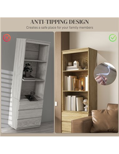 HOMCOM 180cm Tall Bookcase w/ Storage, Free Standing Bookshelf w/ 3 Shelves & 3 Drawers, Display Cabinet for Living Room, Home, 