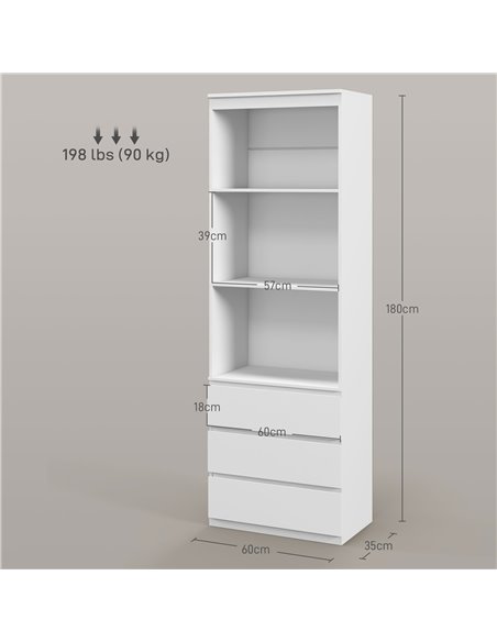 HOMCOM 180cm Tall Bookcase, with Shelves and Drawers - White 836-564V00WT - pic 87124 | FastDaddyshop