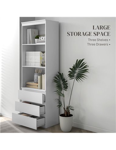HOMCOM 180cm Tall Bookcase, with Shelves and Drawers - White 836-564V00WT
