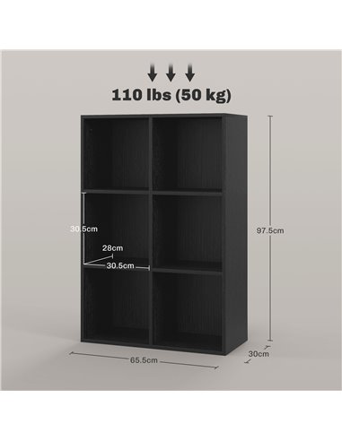 HOMCOM Six-Cube Bookcase - Black Wood Effect 836-369V80BK