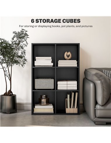 HOMCOM Six-Cube Bookcase - Black Wood Effect 836-369V80BK