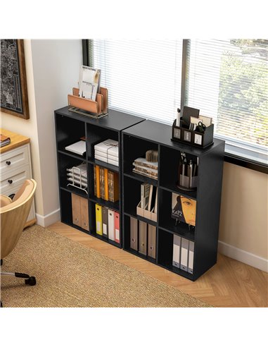 HOMCOM Six-Cube Bookcase - Black Wood Effect 836-369V80BK