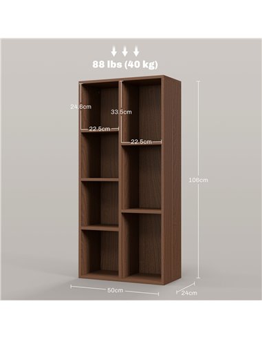HOMCOM Seven-Cube Bookcase - Walnut Wood Effect 836-367V80WN