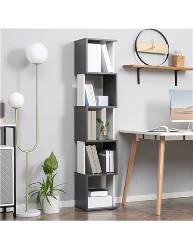 HOMCOM Modern 5-Tier Bookshelf, Freestanding Bookcase Storage Shelving for Living Room Home Office Study, Dark Grey 836-538MX