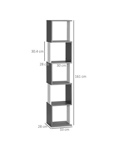 HOMCOM Modern 5-Tier Bookshelf, Freestanding Bookcase Storage Shelving for Living Room Home Office Study, Dark Grey 836-538MX