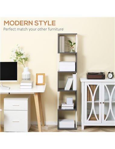 HOMCOM Modern 5-Tier Bookshelf, Freestanding Bookcase Storage Shelving for Living Room Home Office Study, Dark Grey 836-538MX