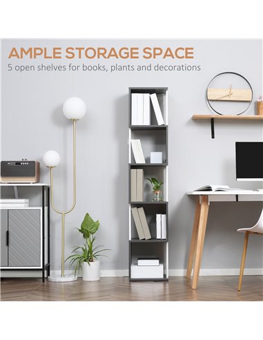 HOMCOM Modern 5-Tier Bookshelf, Freestanding Bookcase Storage Shelving for Living Room Home Office Study, Dark Grey 836-538MX
