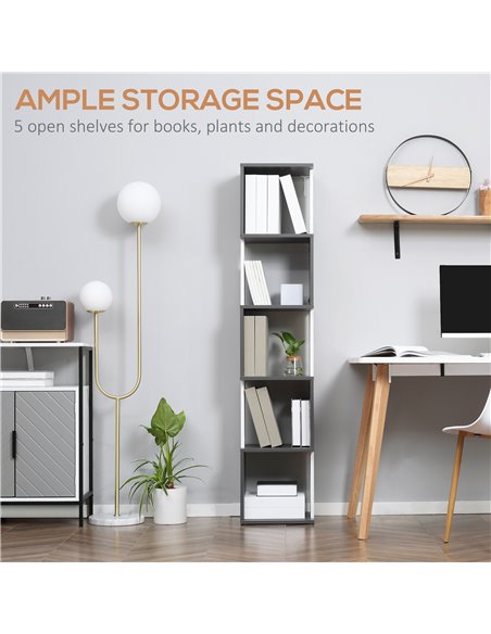 HOMCOM Modern 5-Tier Bookshelf, Freestanding Bookcase Storage Shelving for Living Room Home Office Study, Dark Grey 836-538MX - pic 87162 | FastDaddyshop