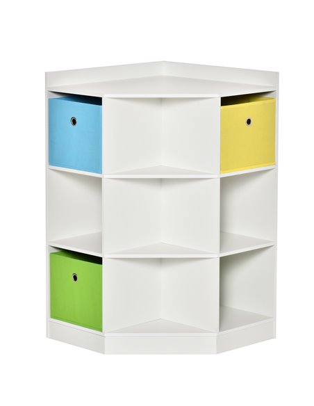 HOMCOM 3 Tier Kids Bookcase Toy Organiser Storage w/ 3 Fabric Drawers, White 311-044WT - pic 87167 | FastDaddyshop
