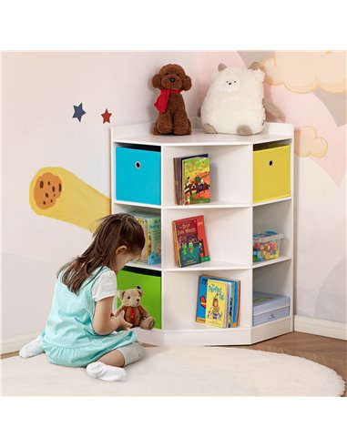 HOMCOM 3 Tier Kids Bookcase Toy Organiser Storage w/ 3 Fabric Drawers, White 311-044WT
