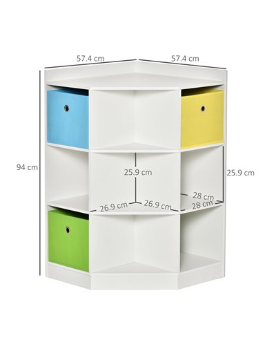 HOMCOM 3 Tier Kids Bookcase Toy Organiser Storage w/ 3 Fabric Drawers, White 311-044WT