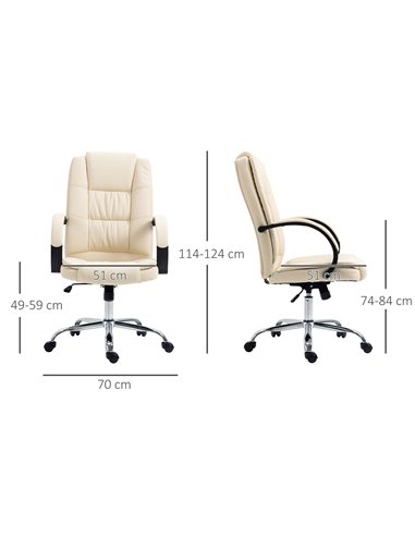 Vinsetto High Back Executive Office Chair, PU Leather Swivel Chair with Padded Armrests, Adjustable Height, Tilt Function, Beige