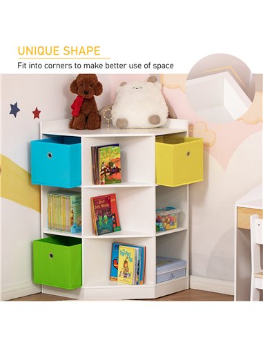 HOMCOM 3 Tier Kids Bookcase Toy Organiser Storage w/ 3 Fabric Drawers, White 311-044WT