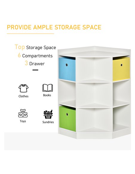 HOMCOM 3 Tier Kids Bookcase Toy Organiser Storage w/ 3 Fabric Drawers, White 311-044WT - pic 87171 | FastDaddyshop