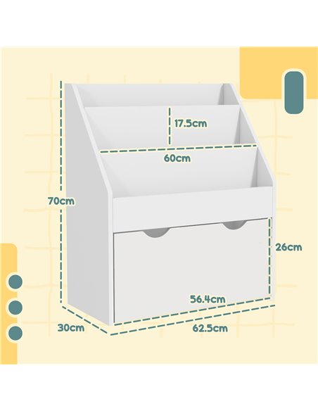 AIYAPLAY Bookcase for Kids with Shelves, Drawer, Bookcase for Bedroom, Playroom, White 311-075V80WT - pic 87178 | FastDaddyshop