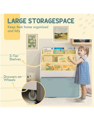 AIYAPLAY Bookcase for Kids with Shelves, Drawer, Bookcase for Bedroom, Playroom, White 311-075V80WT