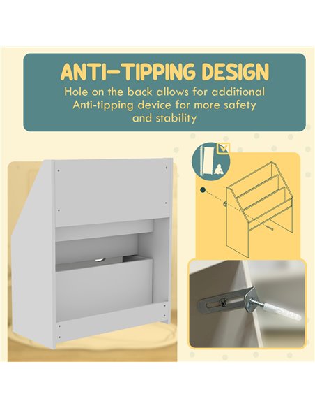AIYAPLAY Bookcase for Kids with Shelves, Drawer, Bookcase for Bedroom, Playroom, White 311-075V80WT - pic 87180 | FastDaddyshop