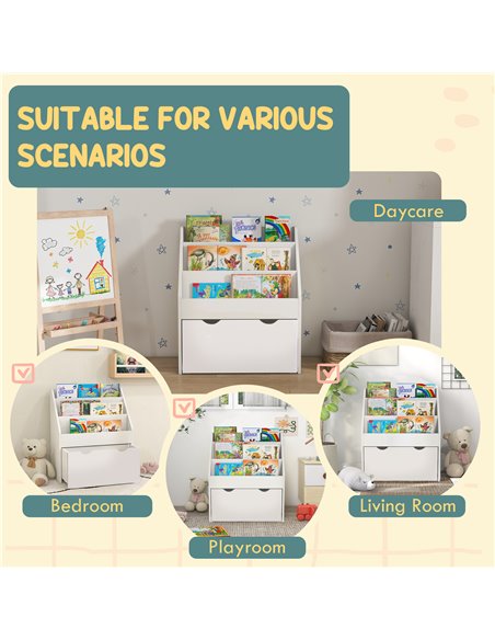 AIYAPLAY Bookcase for Kids with Shelves, Drawer, Bookcase for Bedroom, Playroom, White 311-075V80WT - pic 87182 | FastDaddyshop